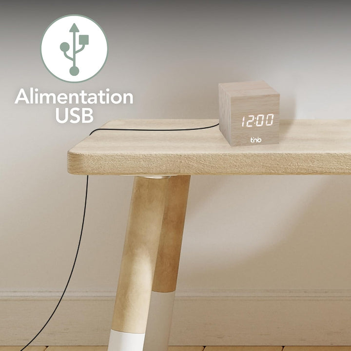 T'NB - Moderner digitaler Wecker aus Holz, multifunktionaler LED-Wecker, digitale Uhr mit Zeitanzeig