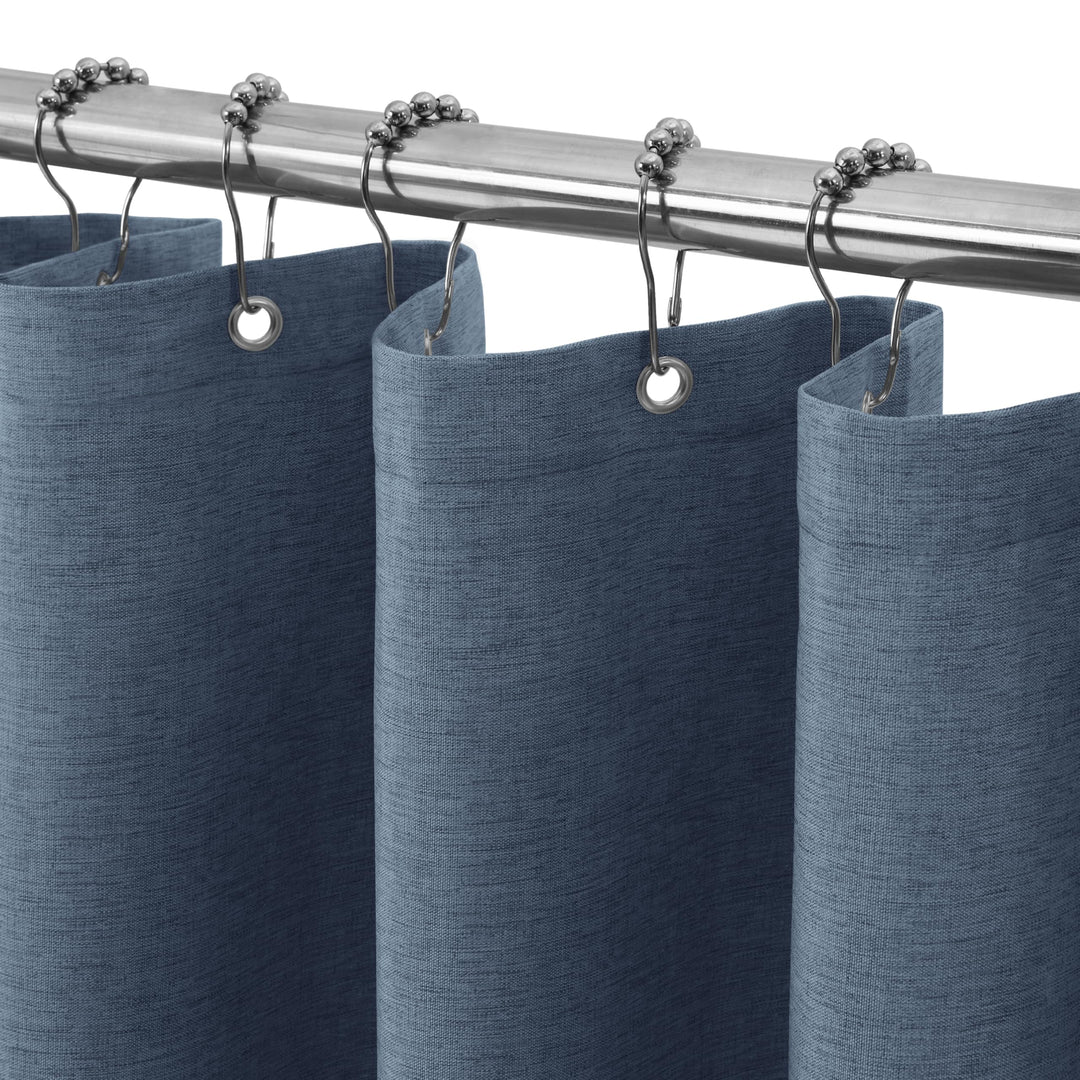 VANZAVANZU Duschvorhang Leinen mit Metall Duschvorhangringe Stoff Textil Badewannenvorhang Anti Schi