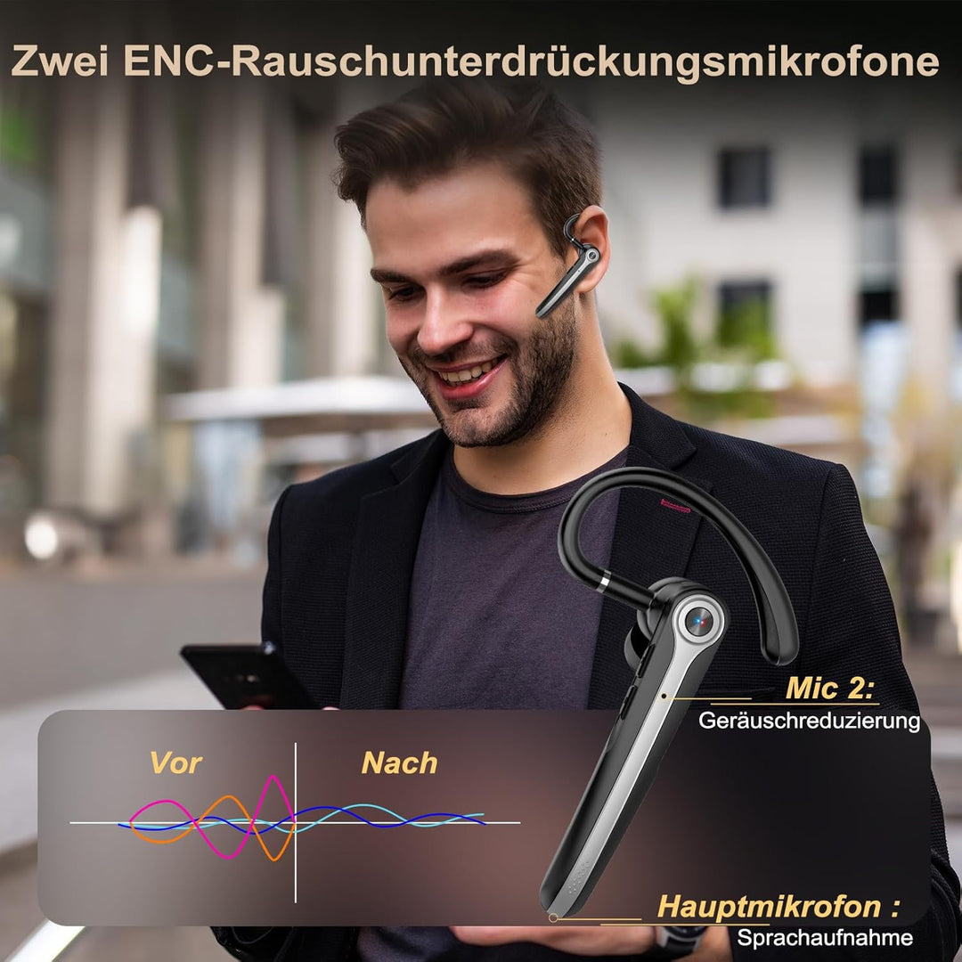 Bluetooth Headset V5.4 Wireless Freisprech Telefon mit CVC 8.0 und ENC Dual Mikrofon, Bluetooth Ohrh