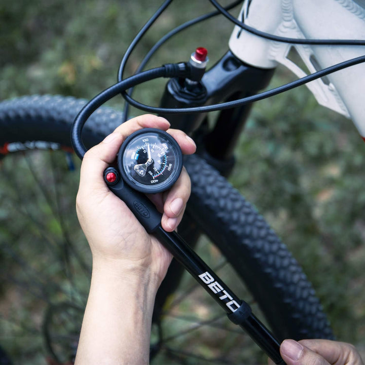 Beto Hochdruck-Stosspumpe – (400 PSI max) MTB Bike Shock Pump für Gabel & Hinterradaufhängung mit No