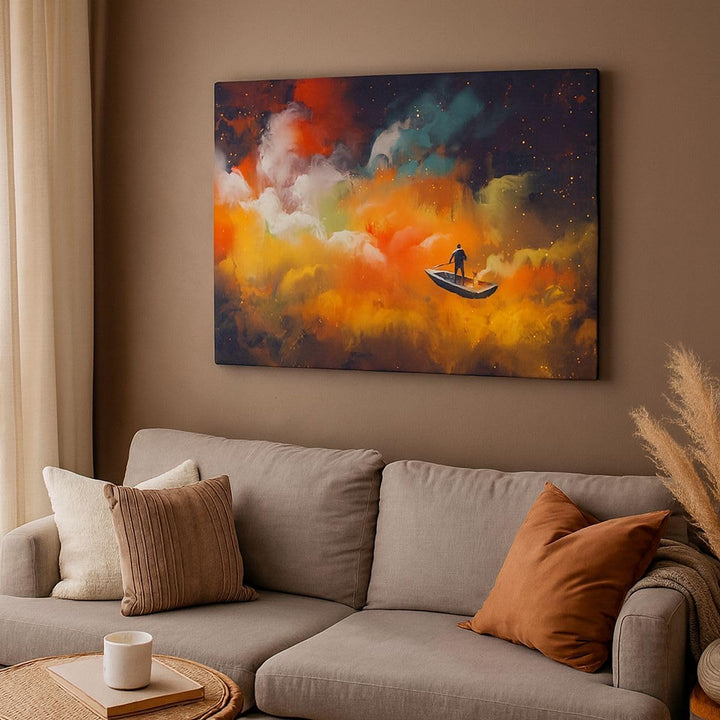 Bilder auf Leinwand 100x70cm Leinwandbild mit Rahmen Abstraktion Boot Gross Wanddeko Bild Schlafzimm
