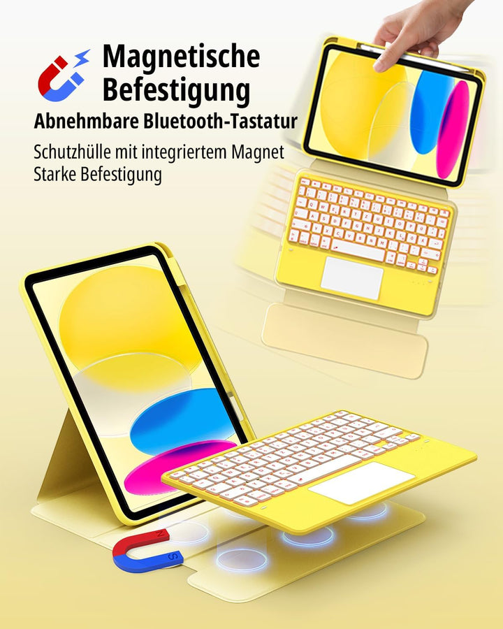 CACOE Drehbare Hülle mit Tastatur für iPad (A16) 11/10 Generation (11/10.9 Zoll) 2025/2022 mit Touch