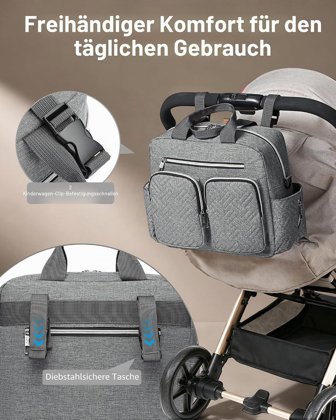 KONO Baby Wickeltasche Windeltasche zum Aufhängen am Kinderwagen, Grosse Reisetasche mit Isolierten