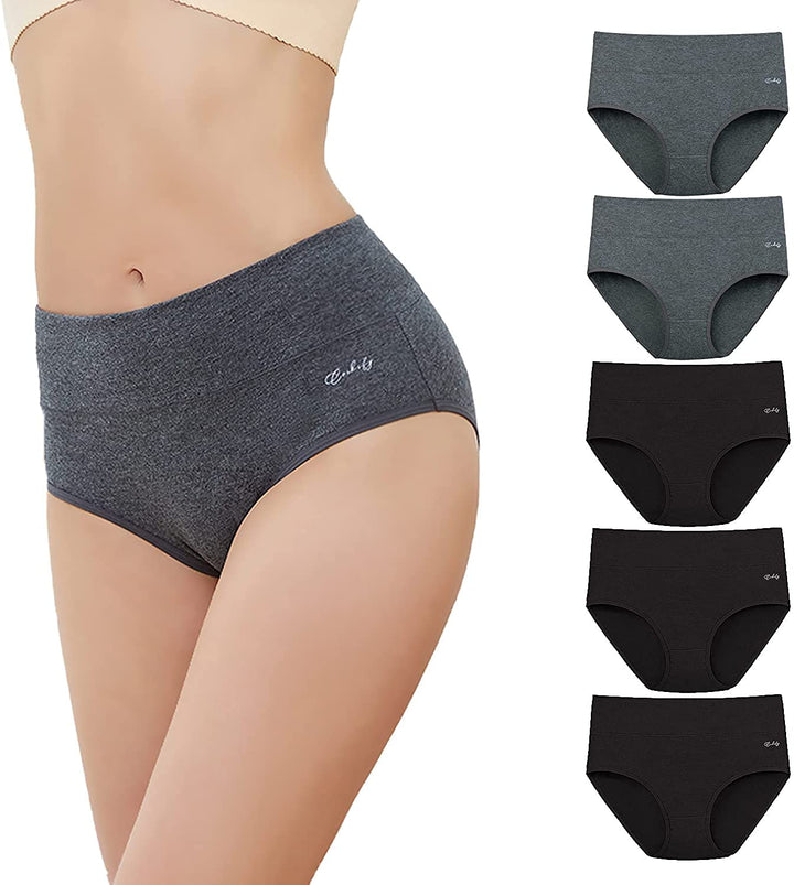 anqier Unterhosen Damen, 5er Pack Stretch Baumwolle Hohe Taille Slips Damen Atmungsaktiv Panties Wei