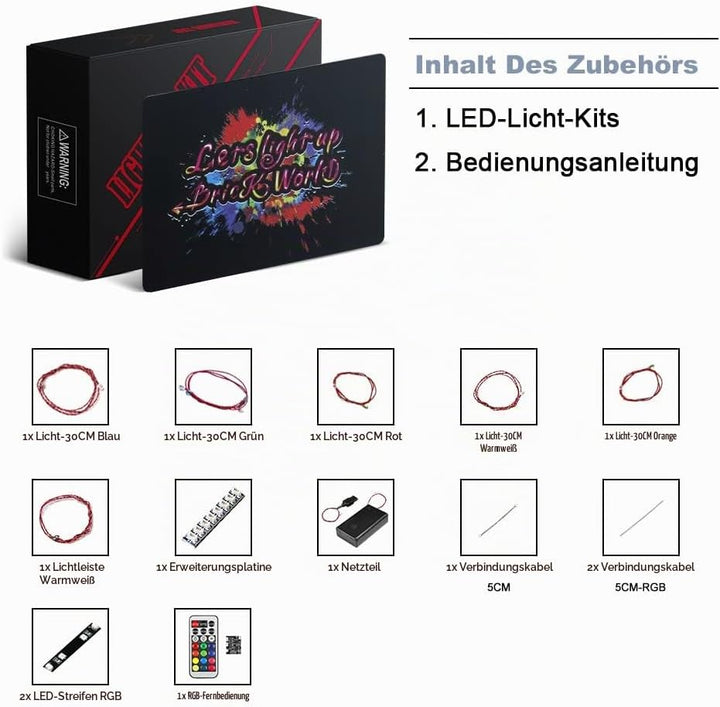 Led Licht Set für Lego Nano Handschuh Bausatz zum Sammeln, RGB-Fernbedienung Led Beleuchtungs Set fü
