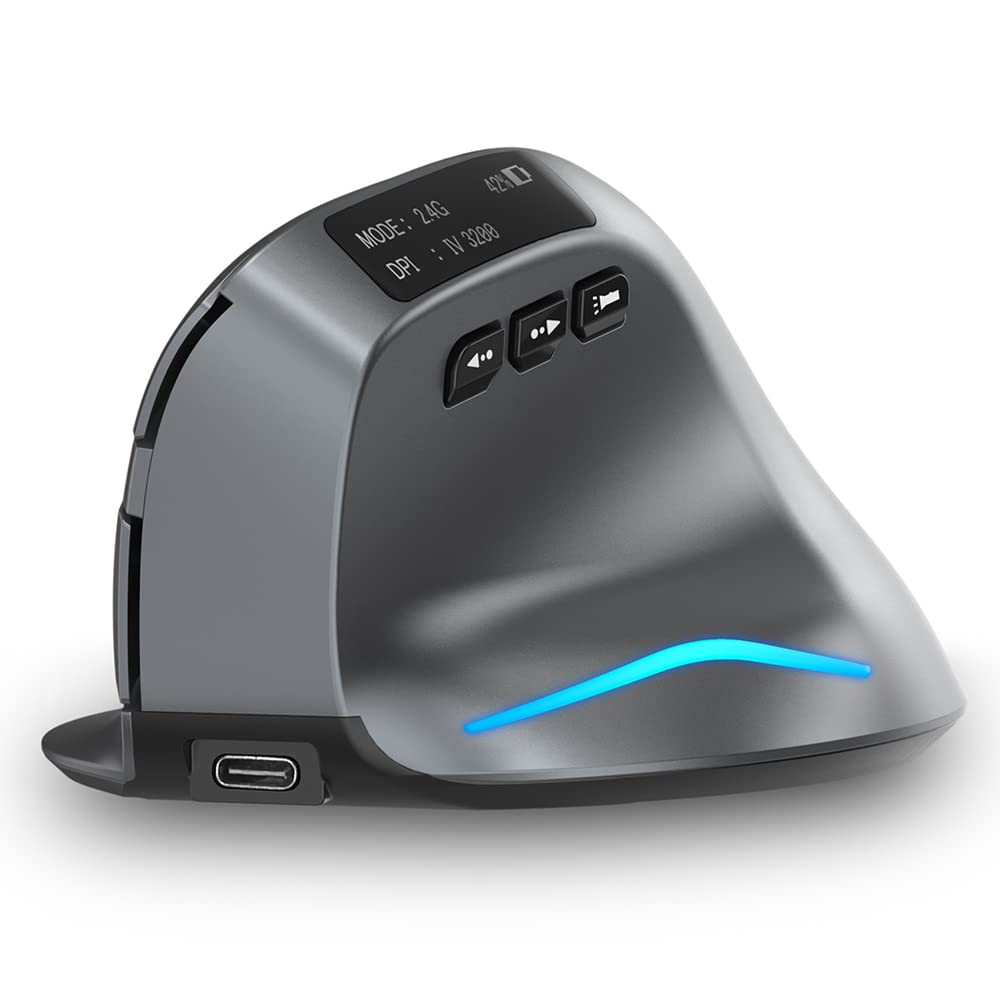 zelotes Bluetooth Kabellose Maus mit Display,Wiederaufladbar,BT 5.0/3.0 + 2.4G,3200DPI,7 Tasten,USB