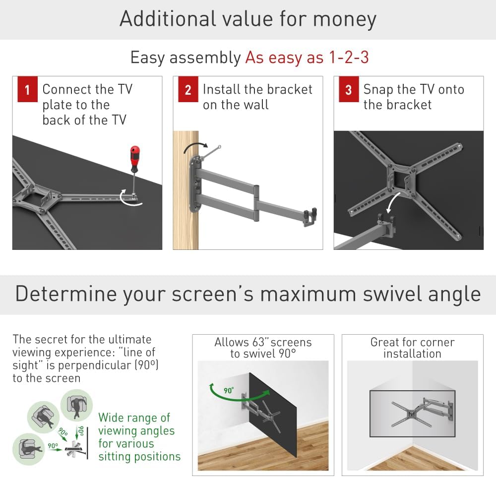 Barkan 76cm Lange Draussen TV Wandhalterung, 13-65 Zoll Schwenkbar/Neigbar/Vollbewegung TV Halterung