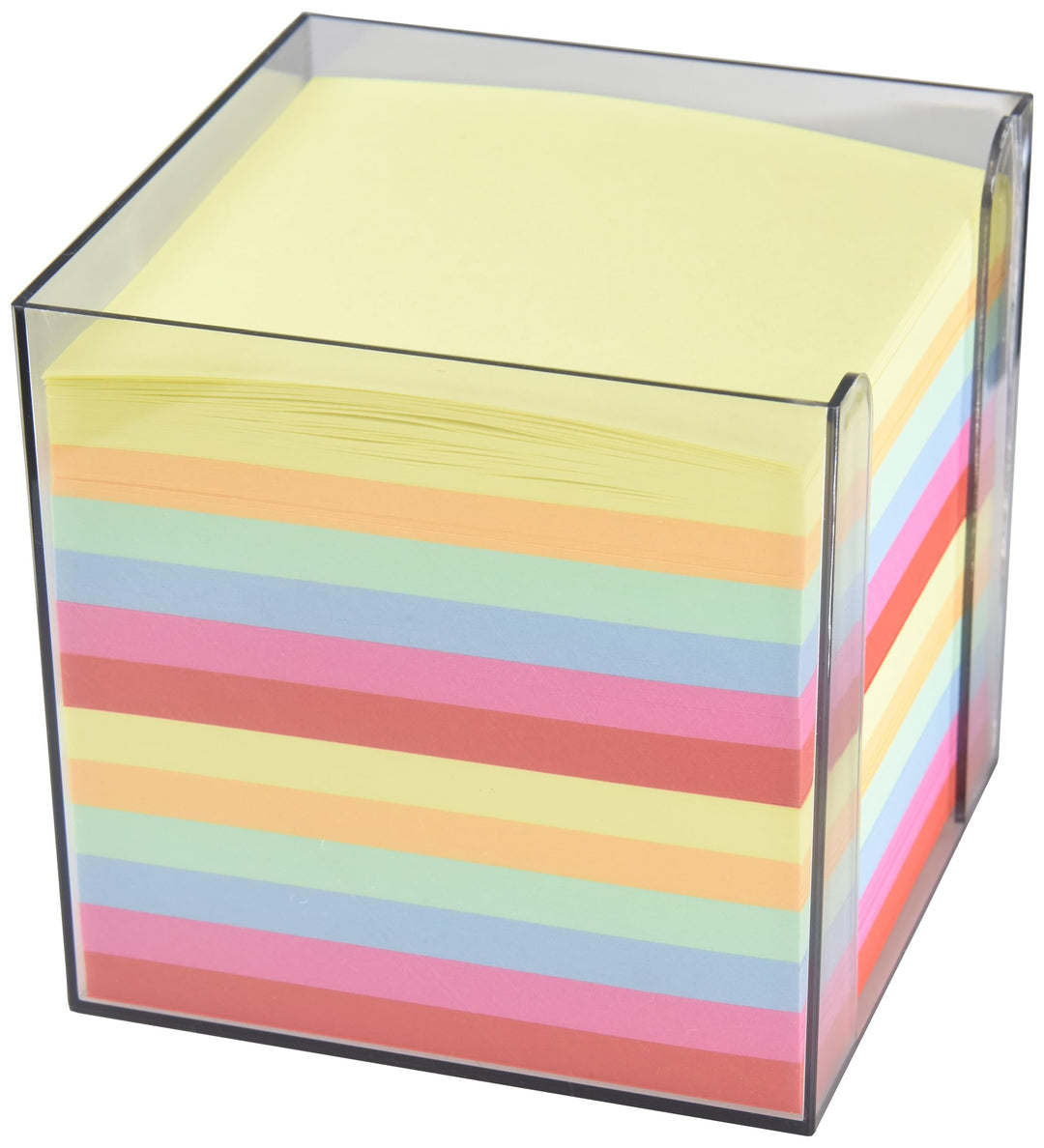 Wedo 2702651 Zettelbox Kunststoff (9 x 9 cm, rauchglas gefüllt, circa 700 Blatt, 6 farbig), 1 Zettel
