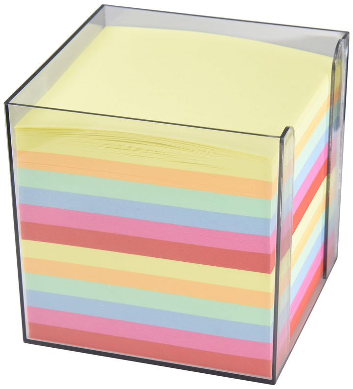 Wedo 2702651 Zettelbox Kunststoff (9 x 9 cm, rauchglas gefüllt, circa 700 Blatt, 6 farbig), 1 Zettel