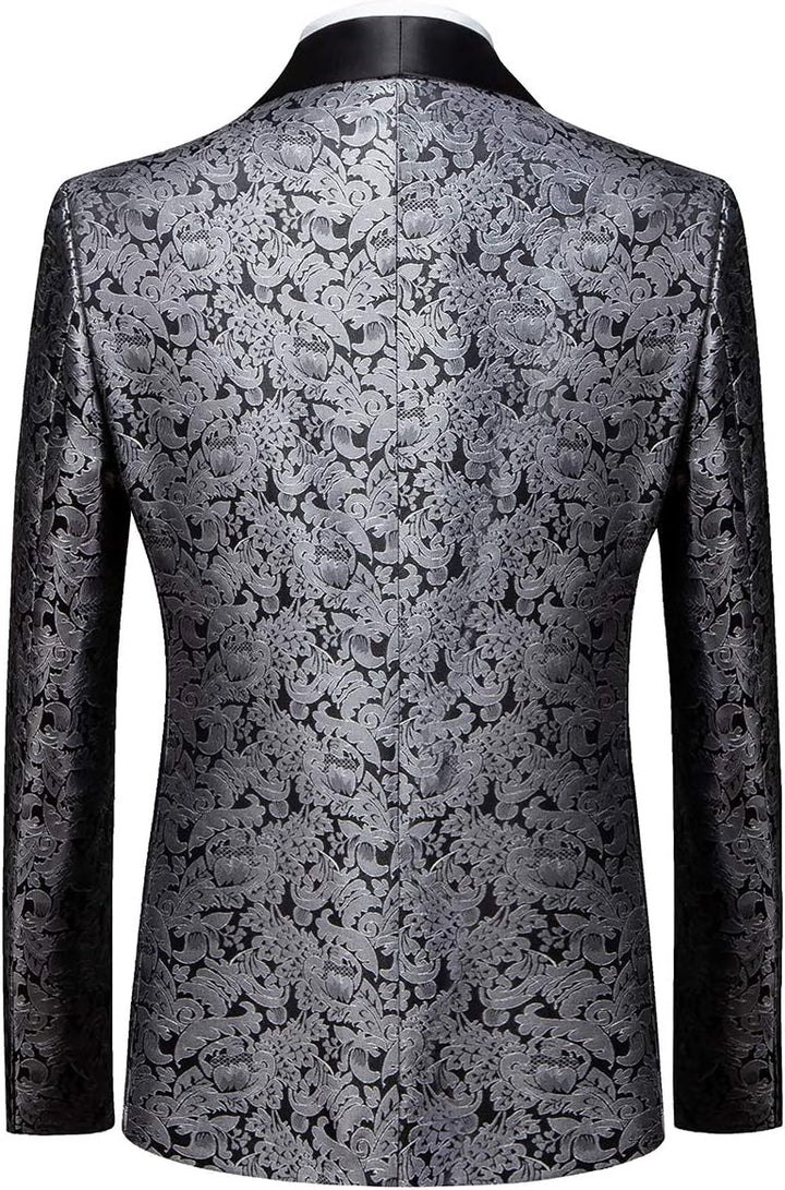 Sliktaa Anzug Herren 3-Teillig mit Schalkragen Muster Hochzeit Formell Business Smoking Jacke Weste
