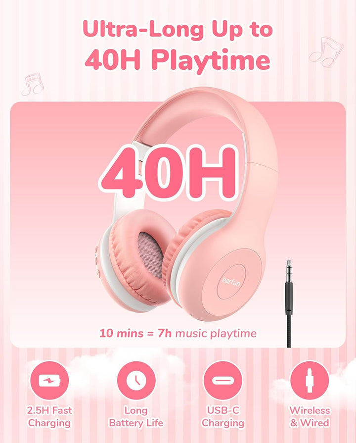 EarFun Bluetooth Kopfhörer Kinder [2er-Pack], 85/94dB Lautstärkeregelung, HiFi Sound, HD-Mikrofon, 4