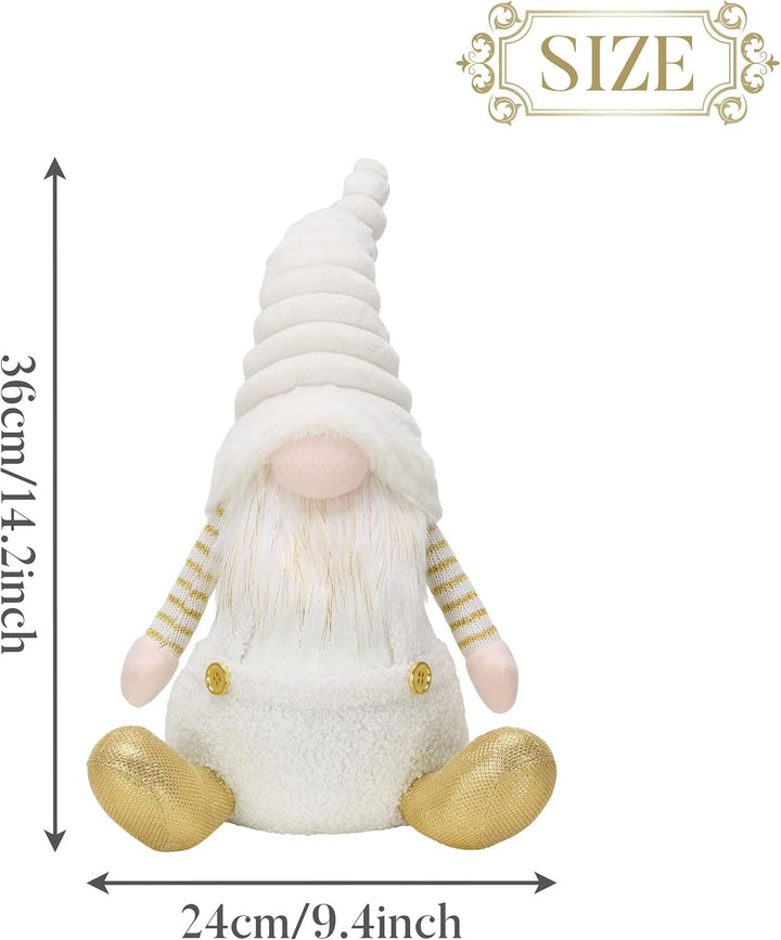 Valery Madelyn Weihnachtswichtel für Weihnachtsdeko,23cm Weihnachtsgnom Weiss Gold,Biegsamer Hut,Dek
