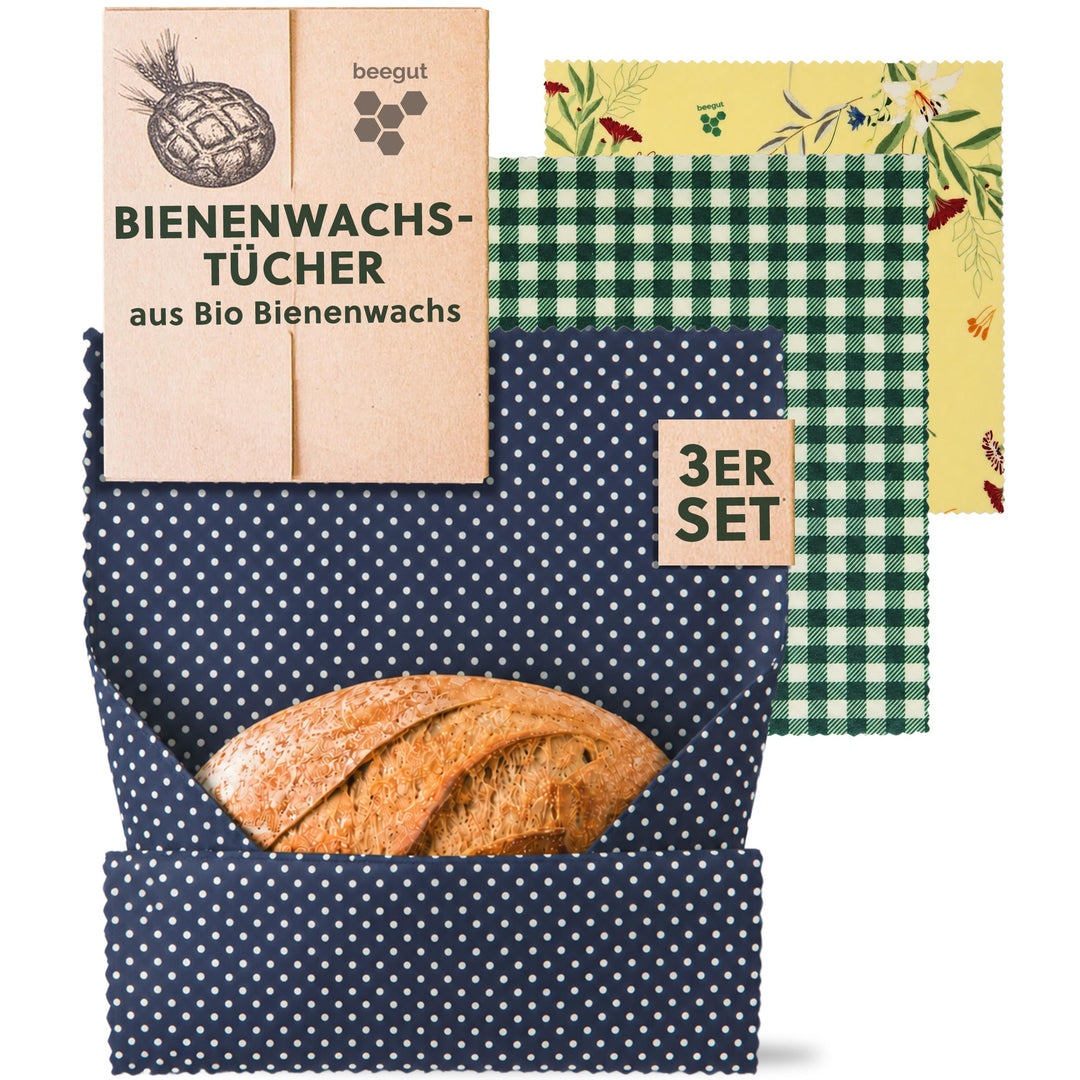 beegut BIO Bienenwachstücher 3er Set aus Deutschland, Lebensmittel frisch halten, nachhaltige & wied