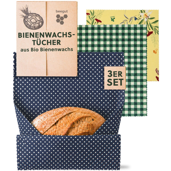 beegut BIO Bienenwachstücher 3er Set aus Deutschland, Lebensmittel frisch halten, nachhaltige & wied
