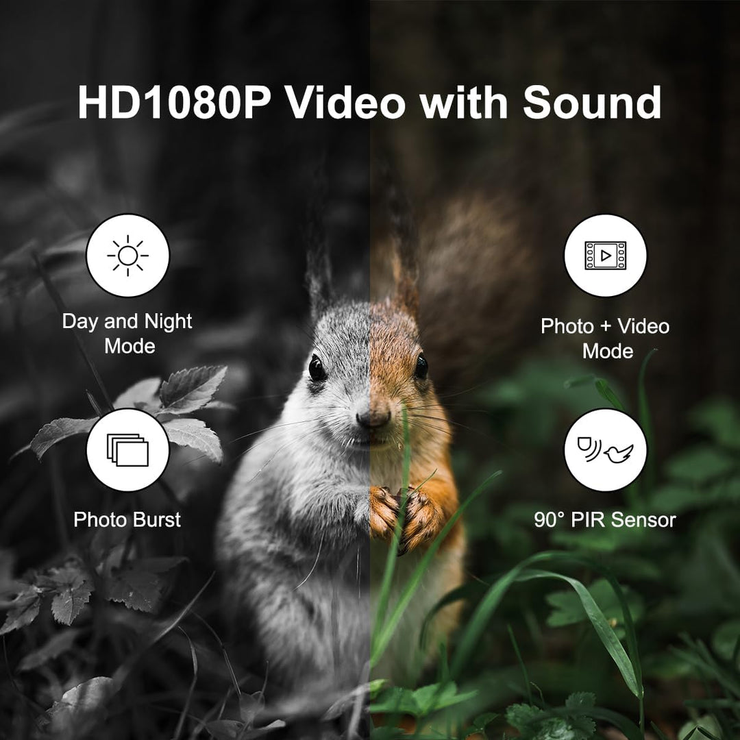Wildkamera mit Nachtsicht, Wärme- & Bewegungsauslöser, Full HD 1080p Auflösung (1920x1080 (16:9)@30