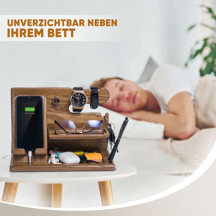 TESLYAR Holz Telefon Dockingstation & Schreibtisch Organizer Holz mit Handyständer Beige für Büro Au