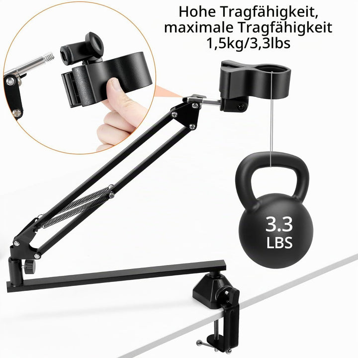 QWORK® Mikrofonarm mit niedrigem Profil für Gaming, Podcasting, Streaming und Aufnahmen, Vollmetallg