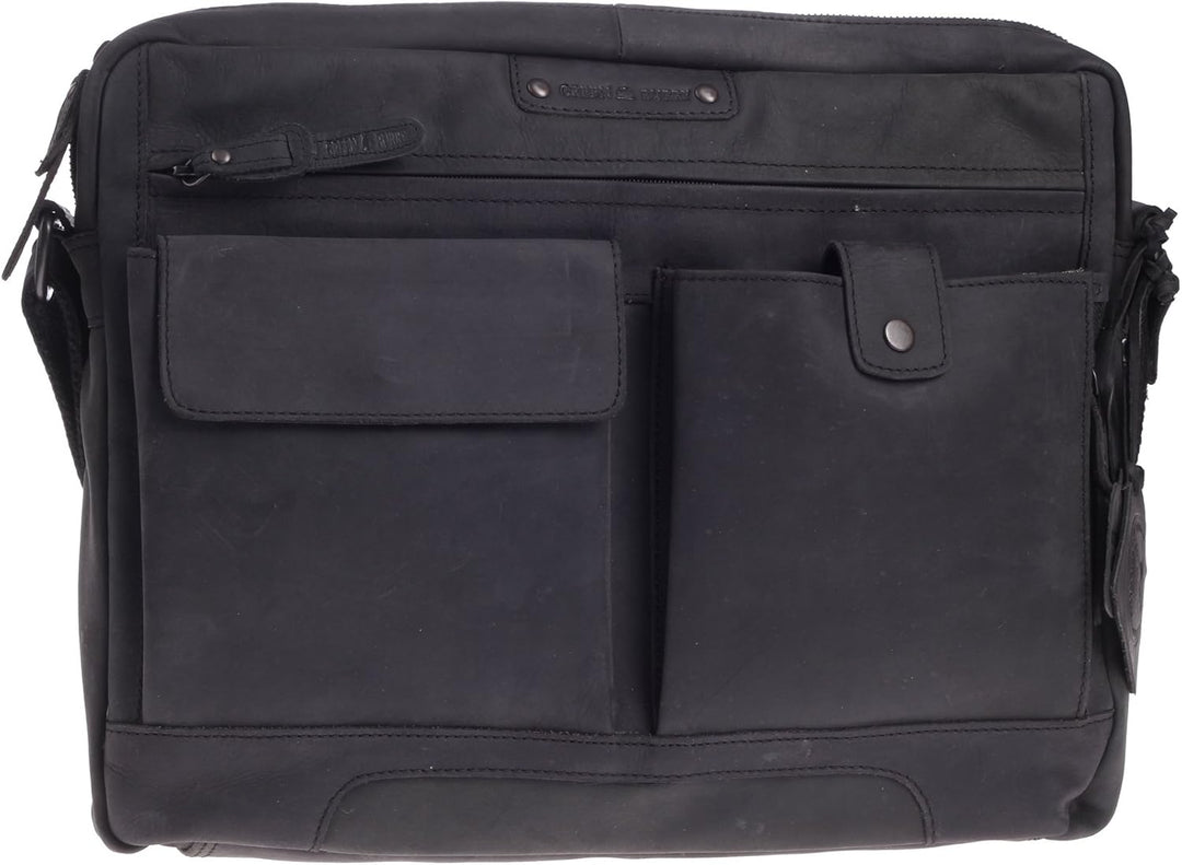Greenburry Vintage Revival Leder Messenger Schultertasche Umhängetasche 1963-22 Schwarz, Schwarz