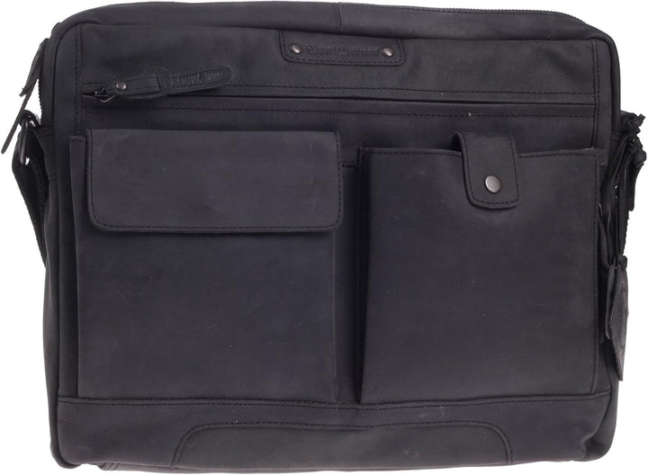 Greenburry Vintage Revival Leder Messenger Schultertasche Umhängetasche 1963-22 Schwarz, Schwarz