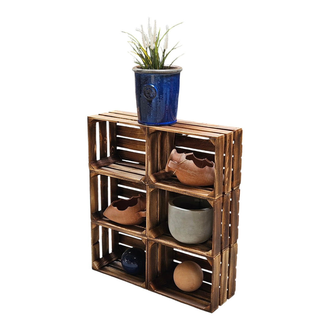 Teramico Vintage Holzkisten 40 x 30 x 25cm geflammt | Weinkisten &amp; Obstkisten | Set-Angebote (6er Se