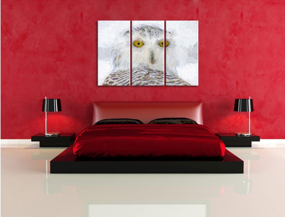 Pixxprint Schnee-Eule als Leinwandbild/Grösse: 3 Teilig (120x80) cm/Wandbild/Kunstdruck/fertig bespa