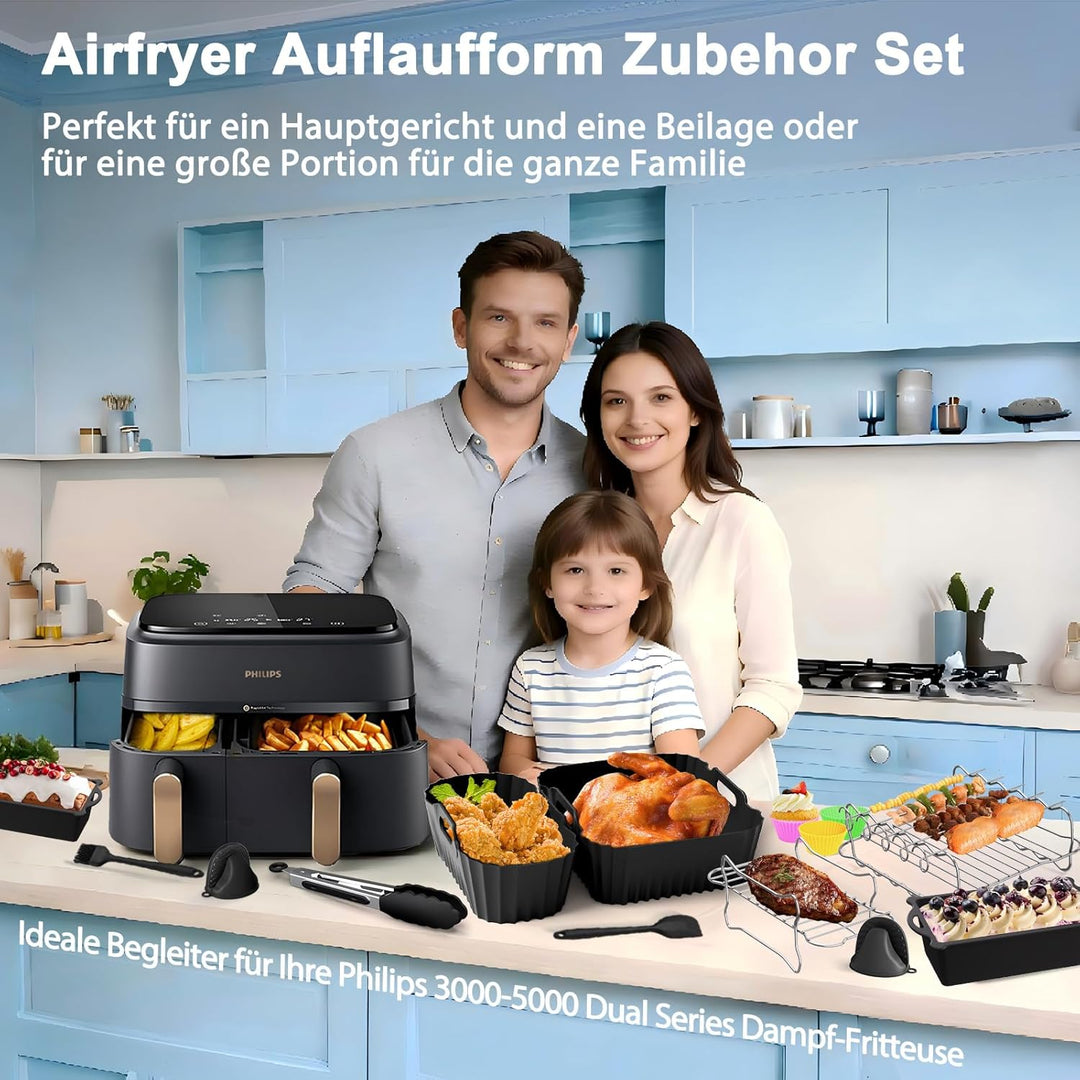 Heissluftfritteuse Zubehör für Philips Dual Basket Airfryer 3000-serie 6L/3L - 23 Stück Airfryer Sil