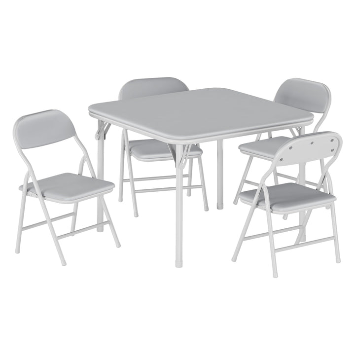 Kinder-Klapptisch-Set mit 4 weich gepolsterten Stühlen, Metallgestell, ideal für Studium, Aktivität,