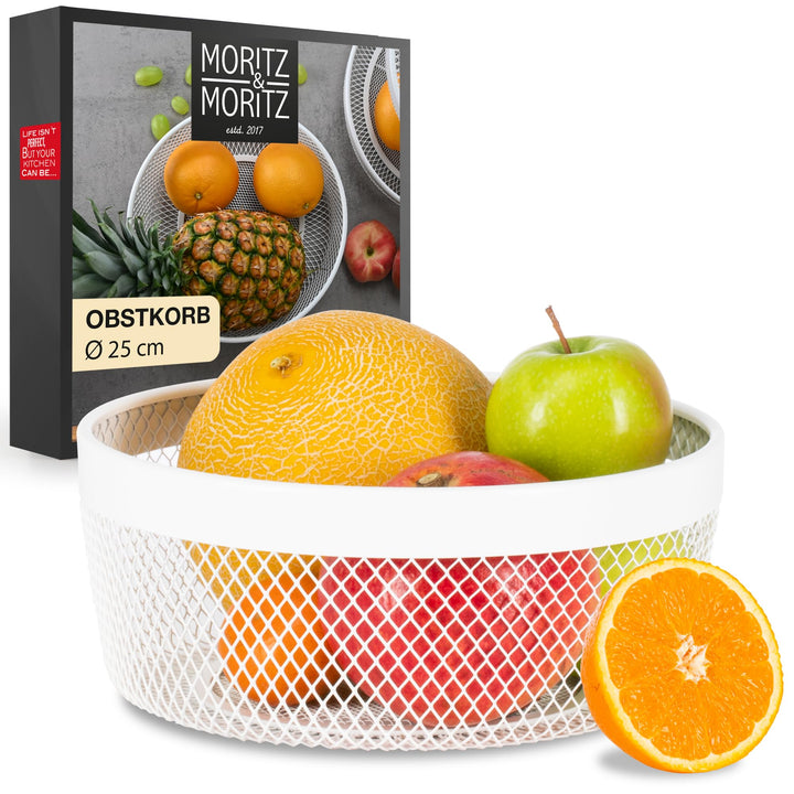 Moritz & Moritz Obstschale Weiss Metall 25cm - Obstkorb Weiss Modern – Korb für Geschenke, Früchte,