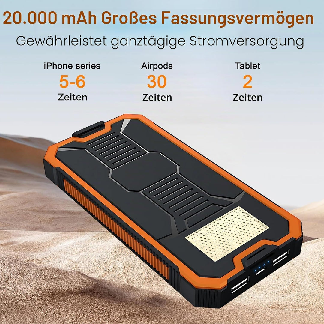 Ruiqas 20.000 mAh Solar-Powerbank, tragbares Camping-Solar-Ladegerät, Akku mit Zwei USB-Anschlüssen
