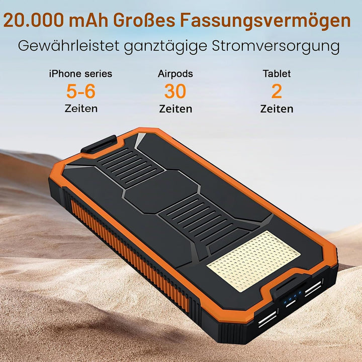 Ruiqas 20.000 mAh Solar-Powerbank, tragbares Camping-Solar-Ladegerät, Akku mit Zwei USB-Anschlüssen