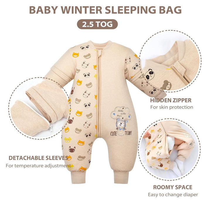 Baby Schlafsack mit Beinen Warm gefüttert winter kinder schlafsack abnehmbaren Ärmeln，Junge Mädchen