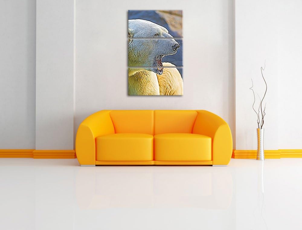brüllender Eisbär Spezial 3-Teiler Leinwandbild 120x80 Bild auf Leinwand, XXL riesige Bilder fertig