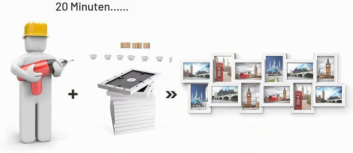 SONGMICS Bilderrahmen für 12 Fotos à 10 x 15 cm, MDF Wandmontage, Weiss RPF22W