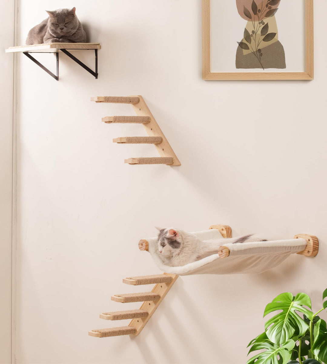 4-Teilig Kletterwand Katzen, Wandmontiertes Katzenhängematte, Katzen Kletterwand Set, Katzenbett zum