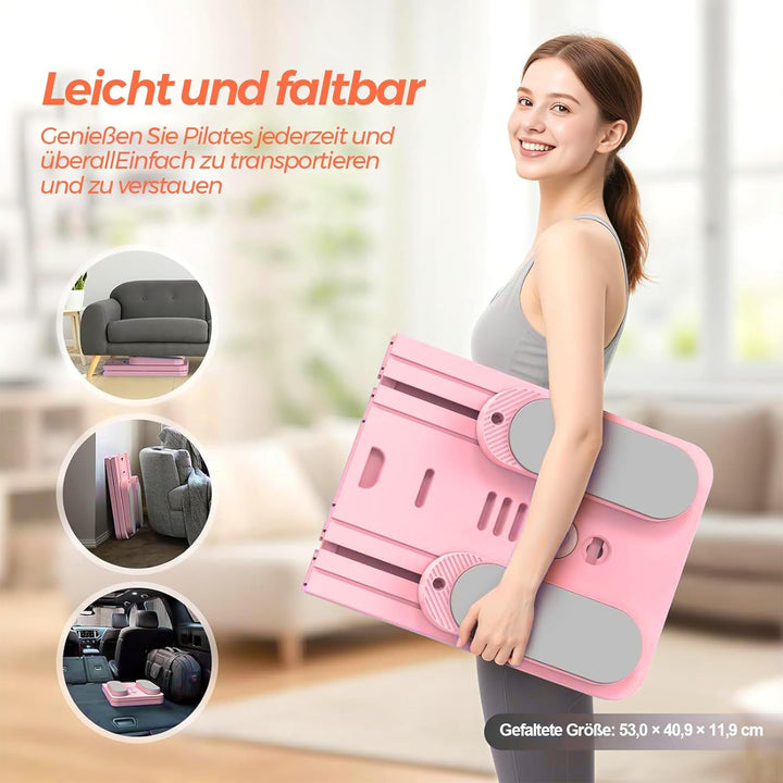 Pilates Board Upgraded, 6-in-1 Faltbares Pilates Reformer Set für Zuhause, Multifunktionales Ganzkör