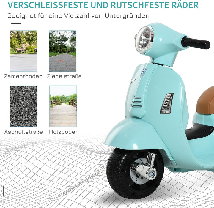 HOMCOM Elektro Kindermotorrad Vespa Elektromotorrad mit LED-Licht, Sound, Kinder Elektro Motorrad fü