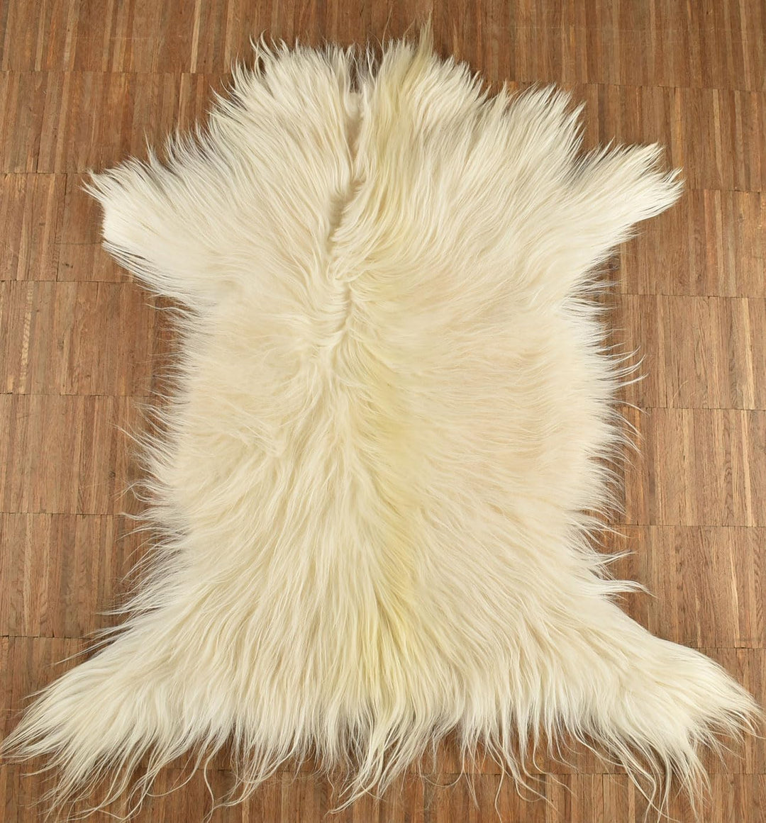 ZIEGENFELL Creme Weiss Champagner LANGHAAR CA. 70 x 50 cm DEKO Fell VON KUHFELLE ONLINE