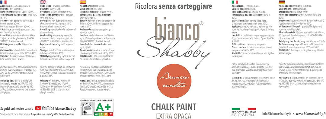 bianco Shabby® Arancio Candito Kreidefarbe Wasserbasis für Alle Oberflächen einfach zu verarbeiten o