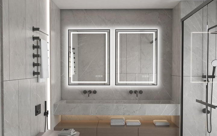 furduzz Badezimmerspiegel mit Beleuchtung, 500 x 700 mm, wandmontierter Kosmetikspiegel mit Vorder-