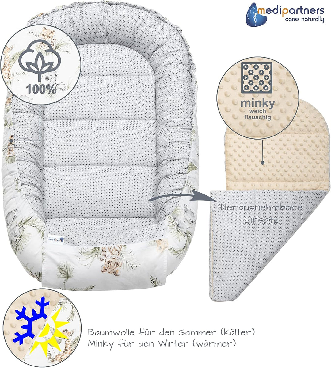 Medi Partners 5 teilig Babynestchen Set Babynest 100x60x15 herausnehmbarer Einsatz Bett Kuschelnest