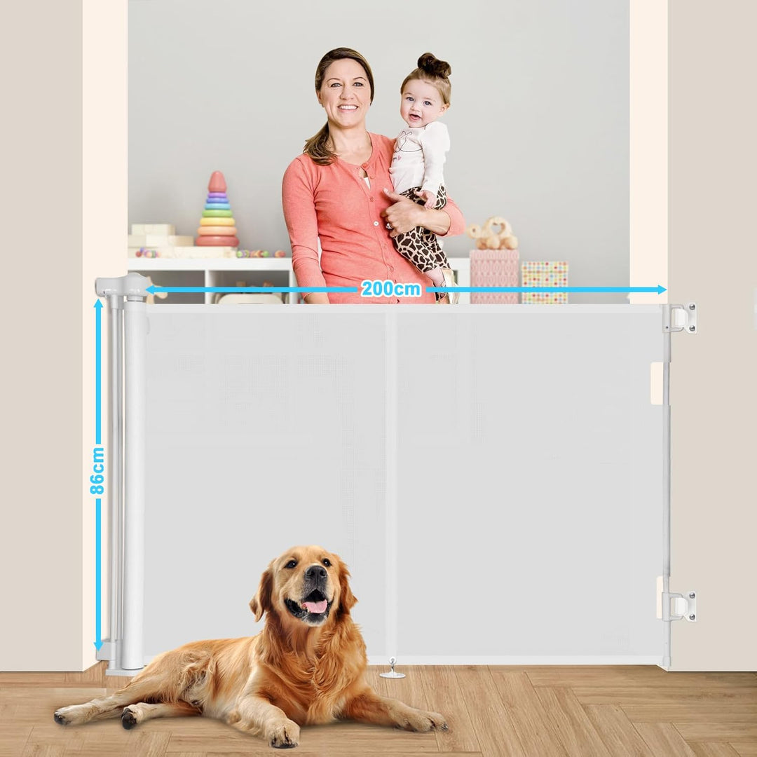 Treppenschutzgitter Einziehbares Babygitter für Treppen, Erweiterbar auf bis zu 200 cm breites Hunde