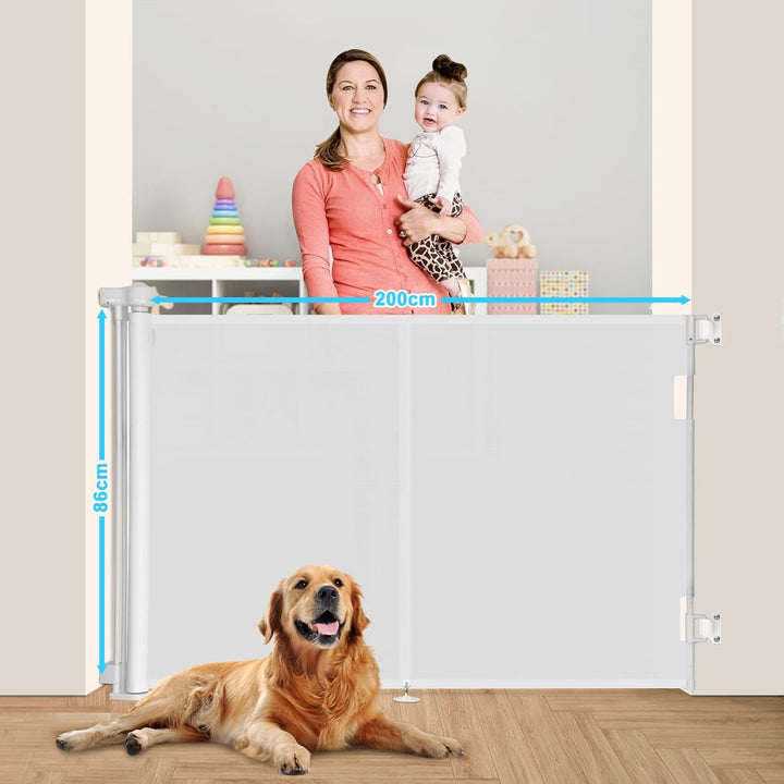 Treppenschutzgitter Einziehbares Babygitter für Treppen, Erweiterbar auf bis zu 200 cm breites Hunde