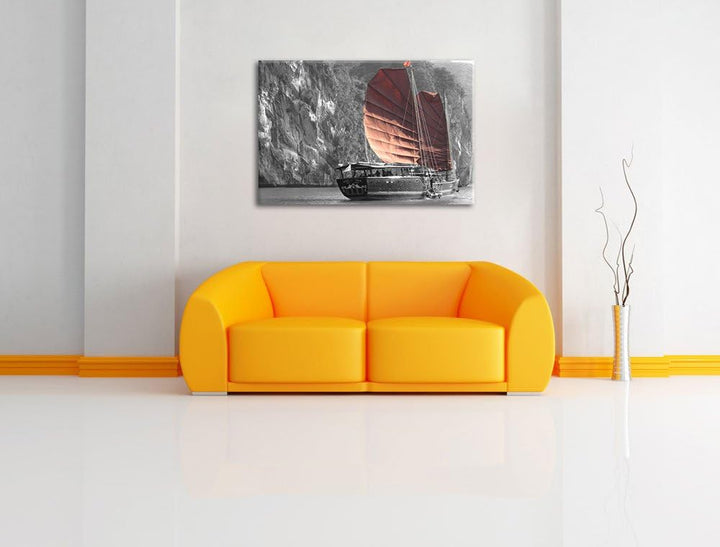 Pixxprint Segelschiff an Klippe 100x70cm Leinwandbild Wandbild Kunstdruck, 100x70