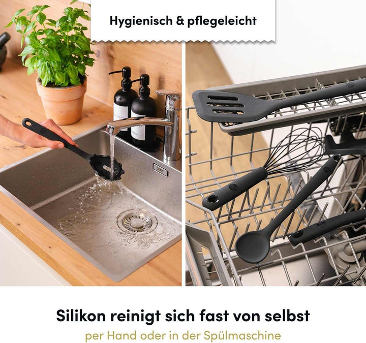 Hoffmann Küchenhelfer-Set, Anthrazit, Silikon-Edelstahlkern, Spülmaschinenfest, Hitzebeständig, Anti
