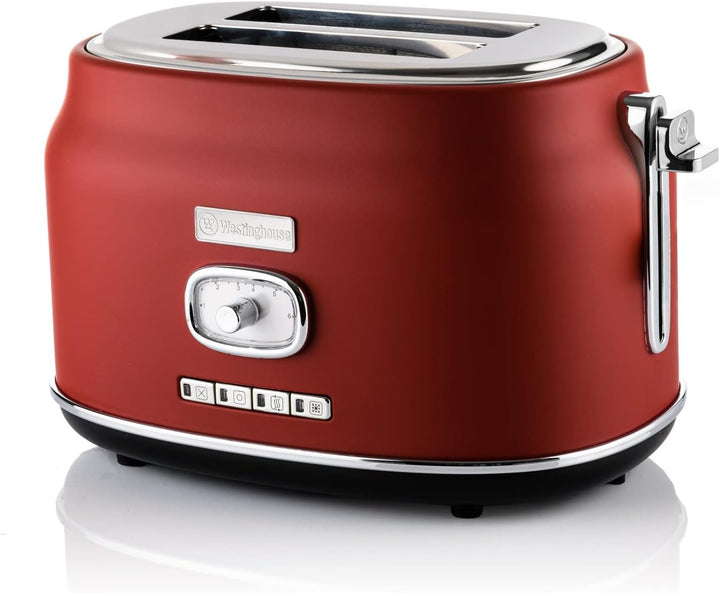 Westinghouse Retro Toaster 2 Scheiben, Abnehmbarer Brötchenaufsatz, 6 Bräunungsstufen, Brotzentrieru