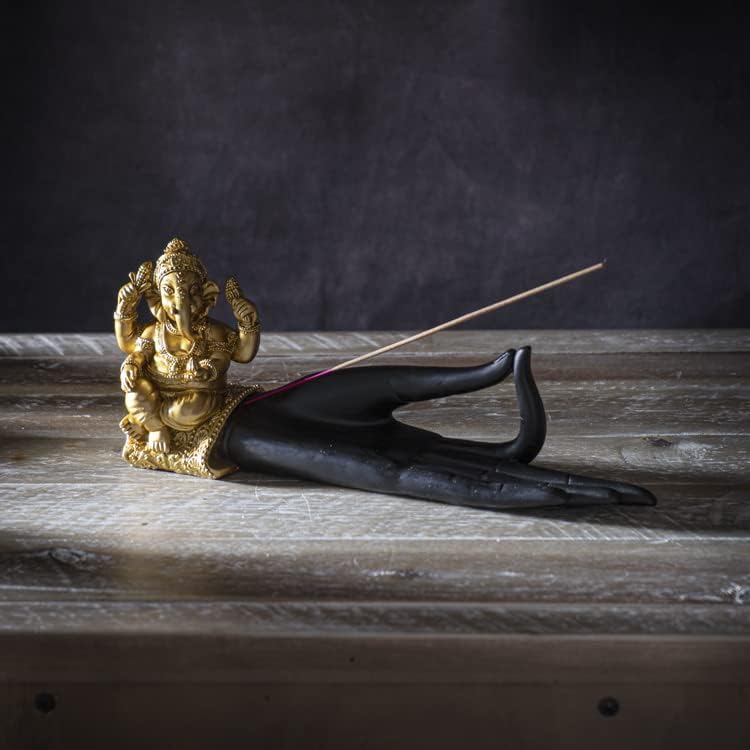 Räucherstäbchenhalter Buddha's Hand mit goldfarbener Ganesha Figur
