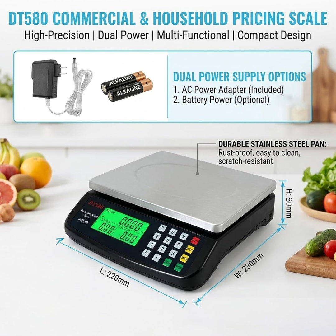 Küchenwaage Digital 30kg mit Zählfunktion, Tara und 1g Genauigkeit | Grosse Lebensmittelwaage mit LC