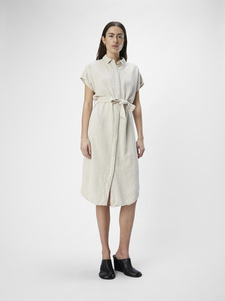 Object Female Blusenkleid Leinenmix 44 Sandshell, 44 Sandshell