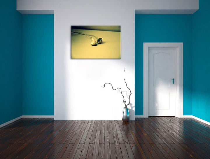 Pixxprint Kopfhörer auf Leinwand, XXL riesige Bilder fertig gerahmt mit Keilrahmen, Kunstdruck auf W