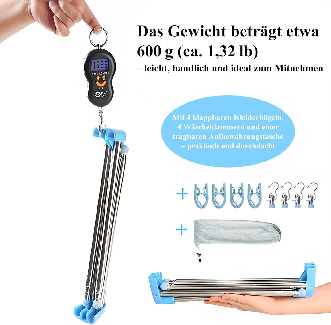 Raheem Edelstahl Klappbarer Wäscheständer Höhenverstellbar Von 34–70 cm Mit 4 Klappbügeln Und 4 Wäsc